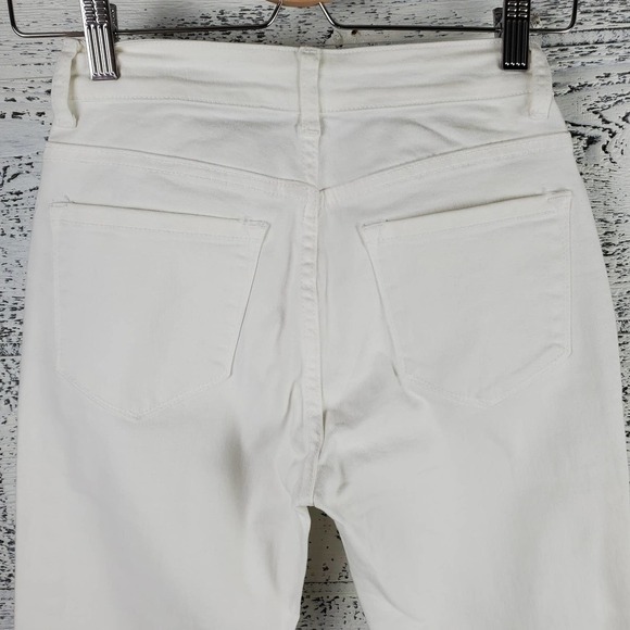 Top Shop Moto To Fit Whtie Distressed Raw Hem Zip Fly Pants Denim Jeans Sz 6 - Picture 7 of 11